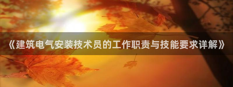 凯发是正规平台吗：《建筑电气安装技术员的工作职责与